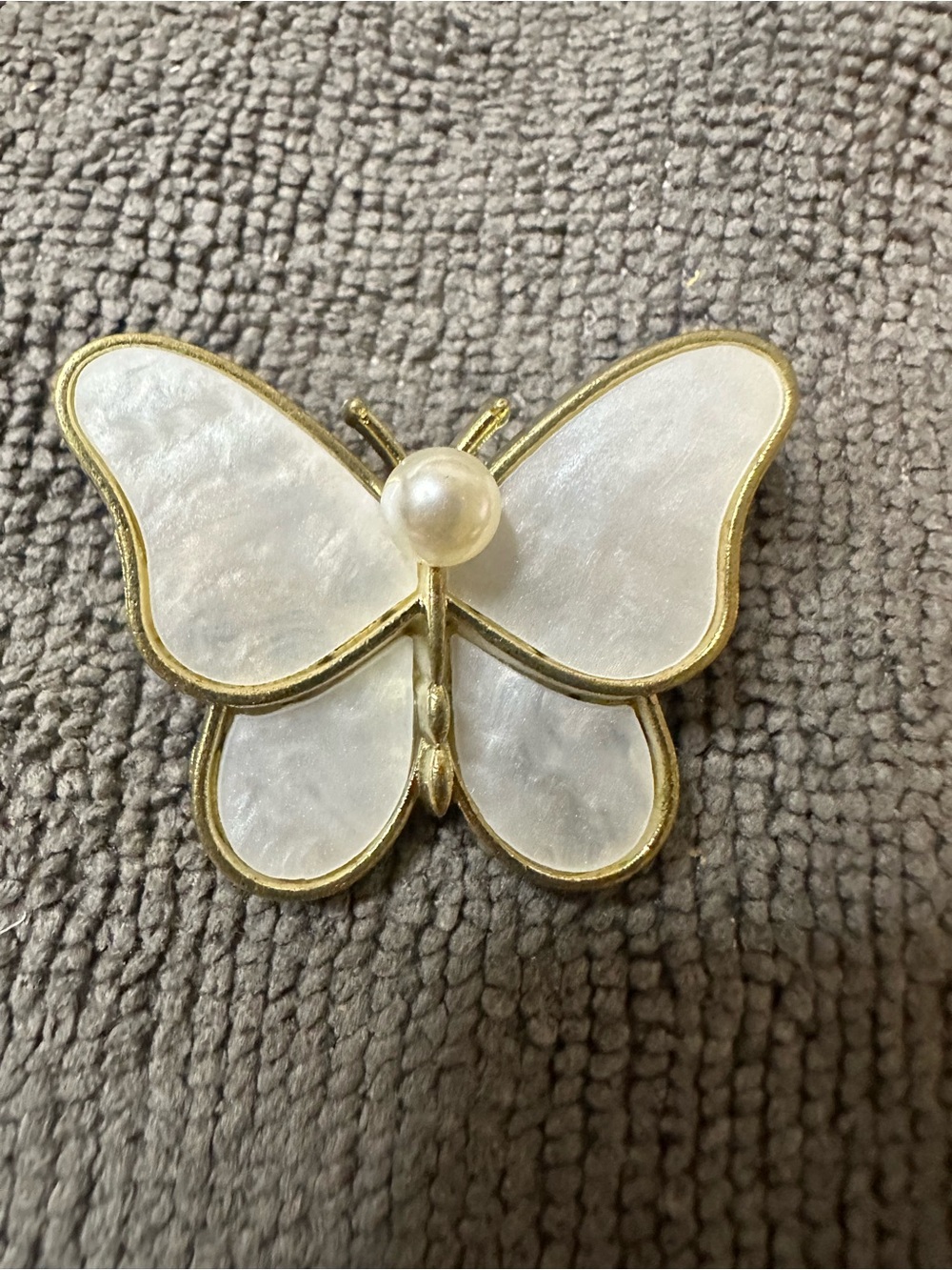 Butterfly Dsigns Gold-Tone Brooch with White Pearl Accents